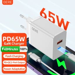 QERE Fast Charger PD 65W GaN Phone Universal Adapters EU Plug Safe Type C USB Intelligent Lightning Fast Charging Mini Portable