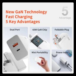 QERE Fast Charger PD 65W GaN Phone Universal Adapters EU Plug Safe Type C USB Intelligent Lightning Fast Charging Mini Portable