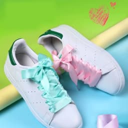1Pair Satin Silk Ribbon Shoelaces White Sneaker shoes lace  Canvas shoe laces 2cm Width 80cm/100cm/120cm Length Shoelace