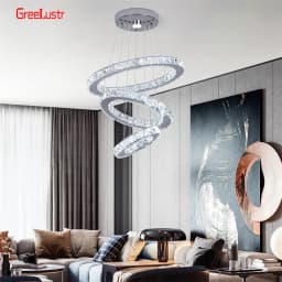 Modern Crystal Chrome Led Pendant Light Fixture Rings Adjustable Chandelier Dimming Lamp for Living Room Bedroom Hanging Lustre