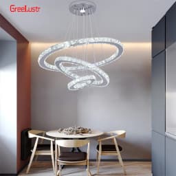 Modern Crystal Chrome Led Pendant Light Fixture Rings Adjustable Chandelier Dimming Lamp for Living Room Bedroom Hanging Lustre