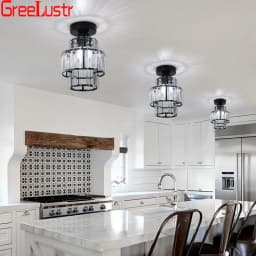 Gold /Black Modern Crystal Chandeliers Ceiling Light Flush Mount Ceilings Lamp E27 LED Fixtures for Bedroom Hallway Office