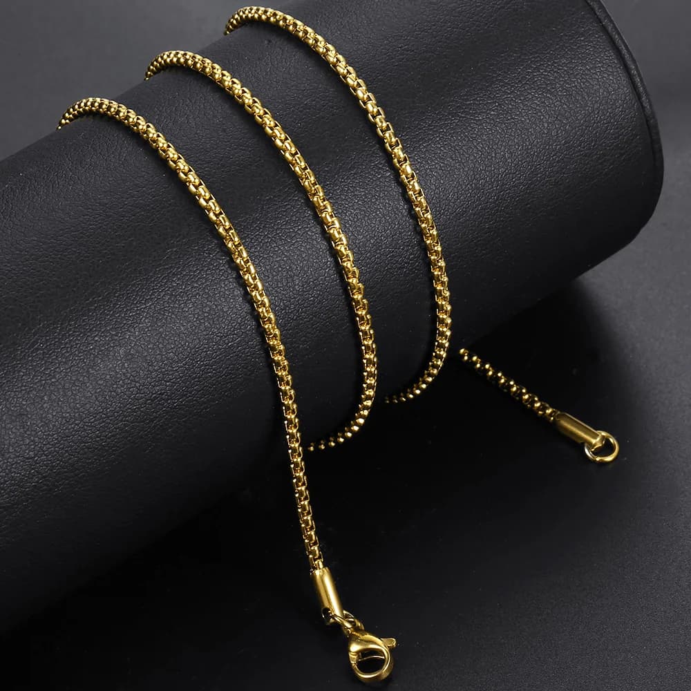 Width 2mm Round Box Chain Necklaces For Women Men Gold Color Stainless Steel Necklace Never Fade Wholesale Jewelry KN385