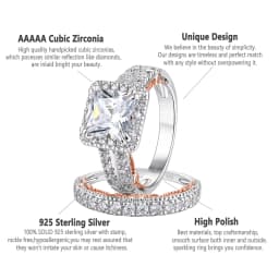 Newshe Original 925 Sterling Silver Rose Yellow K Gold Plated Wedding Rings Set for Women Princess Cut AAAAA CZ Engagement Ring