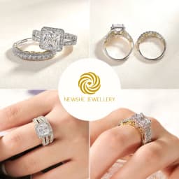Newshe Original 925 Sterling Silver Rose Yellow K Gold Plated Wedding Rings Set for Women Princess Cut AAAAA CZ Engagement Ring