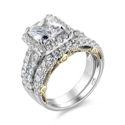 Newshe Original 925 Sterling Silver Rose Yellow K Gold Plated Wedding Rings Set for Women Princess Cut AAAAA CZ Engagement Ring