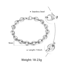 7/9/11mm Stainless Steel Coffee Beans Marina Link Chain Bracelets For Men Women Bracelet Jewelry Gifts