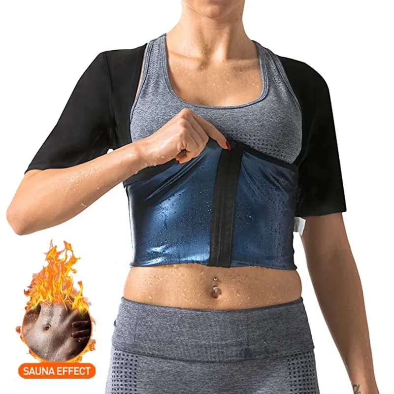 Sauna Shirt for Women Sauna Short Sleeve Sweat Vest Weight Loss Sauna Suit Training Slimming Body Shaper Workout Heat Trapping