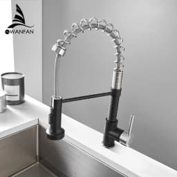 Kitchen Faucets Black Stainless Steel Faucets for Kitchen Sink Pull Out Spring Spout Mixers Tap Hot Cold Water Crane 866053R