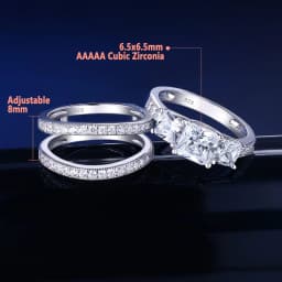 Newshe Three-Stone Princess Cut AAAAA CZ 925 Sterling Silver Engagement Rings Set for Women Adjustable Wedding Ring Enhancer