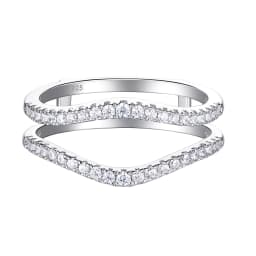 Newshe 925 Sterling Silver Cubic Zircon Curved Wedding Bands for Women Engagement Ring Enhancer Guard Size 4-13