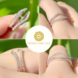 Newshe 925 Sterling Silver Cubic Zircon Curved Wedding Bands for Women Engagement Ring Enhancer Guard Size 4-13