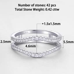 Newshe 925 Sterling Silver Cubic Zircon Curved Wedding Bands for Women Engagement Ring Enhancer Guard Size 4-13