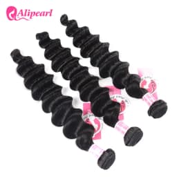 Ali Pearl Hair Loose Deep Wave Bundles Brazilian Hair Weave 3 Bundles 100% Human Hair 4 Bundles 8-26 Inches Remy Hair Extension