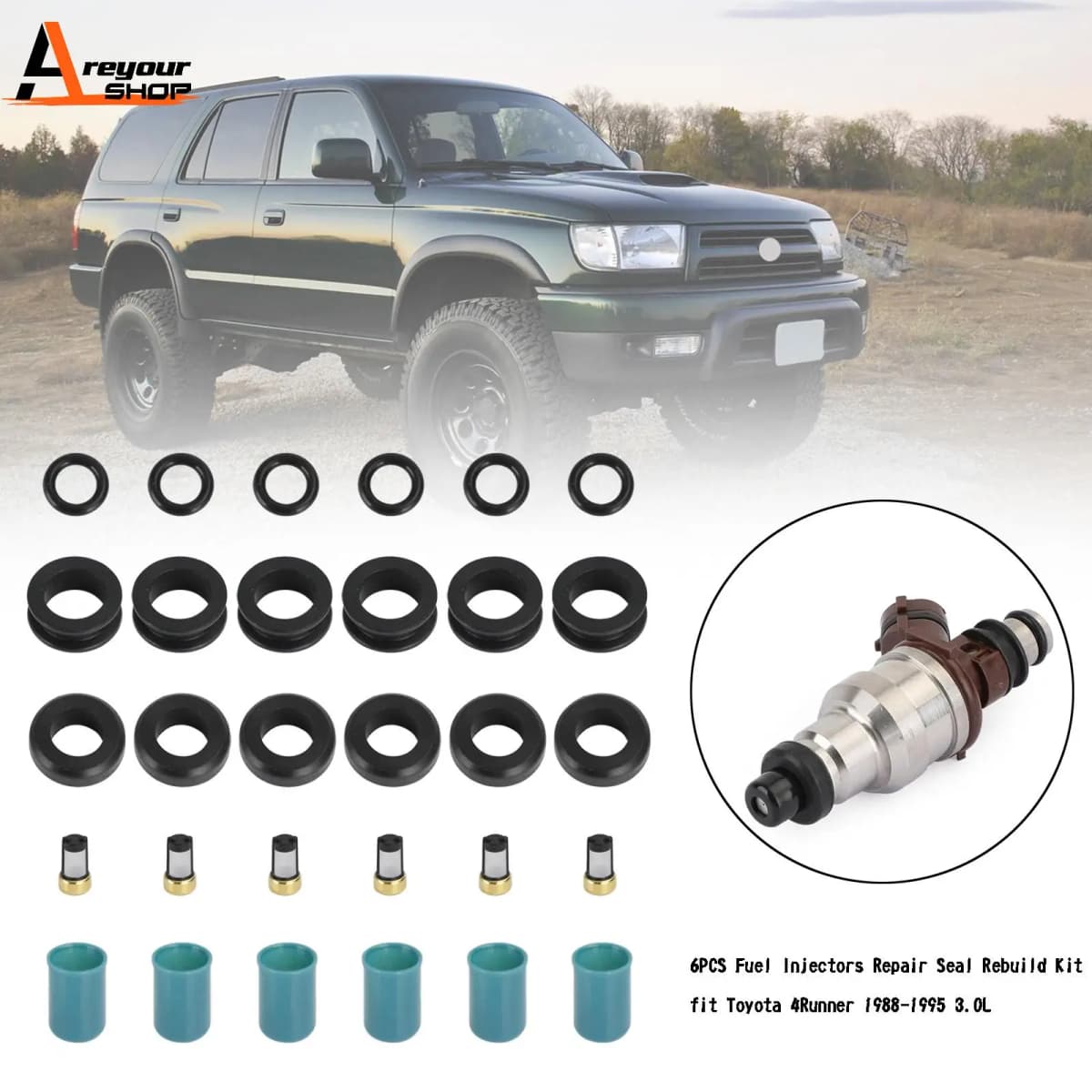 Areyourshop 6PCS Fuel Injectors Repair Seal Rebuild Kit Fit for Toyota 3VZE 1988-1995 3.0L