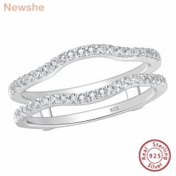 Newshe 925 Sterling Silver Adjustable Guard Enhancer Curved Ring AAAAA Cubic Zircon Stack Wrap for Women Engagement Fine Jewelry