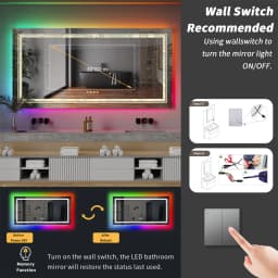 Large Bathroom LED Vanity Mirror RGB Color Changing Backlit Bathroom Mirror Shatterproof Dimmable Anti-Fog led Mirror