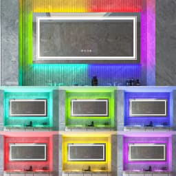Large Bathroom LED Vanity Mirror RGB Color Changing Backlit Bathroom Mirror Shatterproof Dimmable Anti-Fog led Mirror