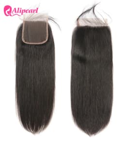 Straight 4x4 Lace Closure Human Hair Pre-Plucked With Baby Hair Peruvian Straight Human Hair Lace Closure Natural Black AliPearl