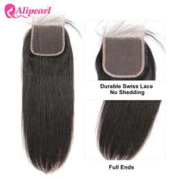 Straight 4x4 Lace Closure Human Hair Pre-Plucked With Baby Hair Peruvian Straight Human Hair Lace Closure Natural Black AliPearl