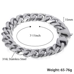 Fashion 15mm 316L Stainless Steel Bracelet For Men Boys Matte Brushed Silver Color Cut Curb Cuban Link Chain Dropshipping HB468