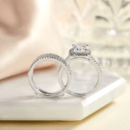 Newshe Solid 925 Sterling Silver Engagement Ring Set for Women Guard Wedding Band Halo Cushion Cut AAAAA CZ Minimalist Jewelry