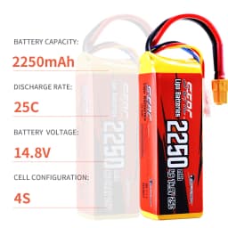 Sunpadow 4S Lipo Battery 2250mAh 14.8V 25C with XT60 Plug for RC Car Boat Model Racing Hobby 2pcs