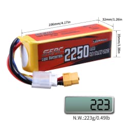 Sunpadow 4S Lipo Battery 2250mAh 14.8V 25C with XT60 Plug for RC Car Boat Model Racing Hobby 2pcs