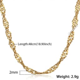 Chic Thin 2mm Yellow Gold Color Necklace for Womens Girs Wave Twisted Link Chain Elegant Fashion Jewelry Wholesale GN479