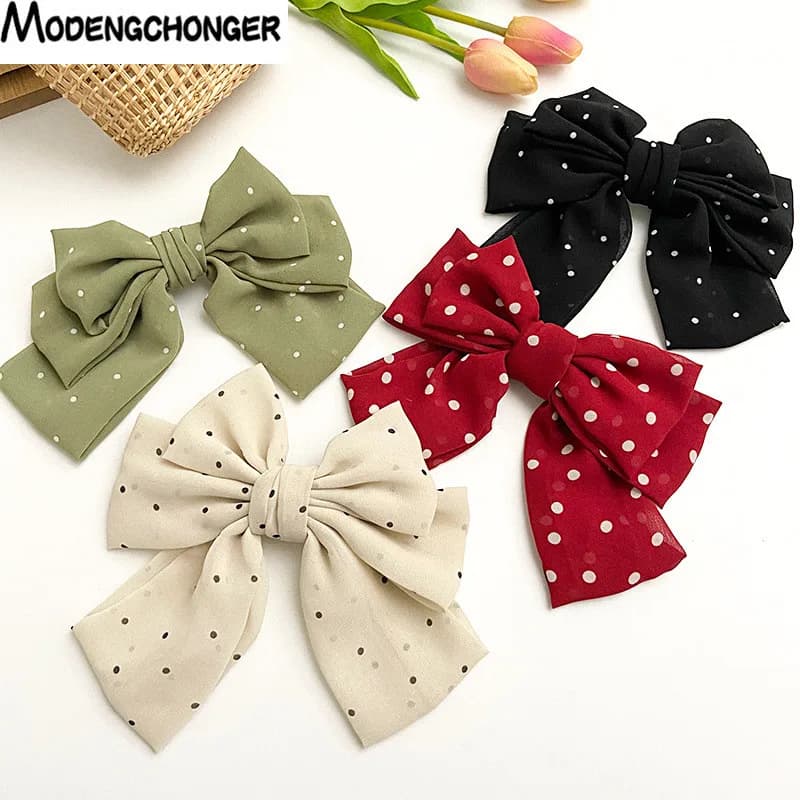 New Fashion Small Dot Floral Barrettes Bow For Women Grils Wild Sweet Three-layer Oversized  Chiffon Hairpin Hair Accessories