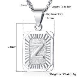 A-Z Letters Silver Color Charm Pendant Necklaces Square Capital Stainless Steel Letter Necklace Unisex Alphabet Jewely GPM11
