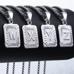 A-Z Letters Silver Color Charm Pendant Necklaces Square Capital Stainless Steel Letter Necklace Unisex Alphabet Jewely GPM11