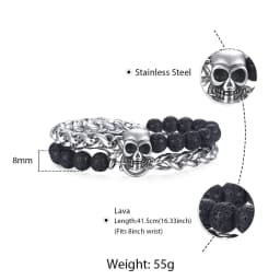 8mm Men's Lapis Lazuli Tiger Eye Stone Beaded Bracelet Stainless Steel Wheat Link Lava Bracelet Wristband Jewelry Gifts DBM46