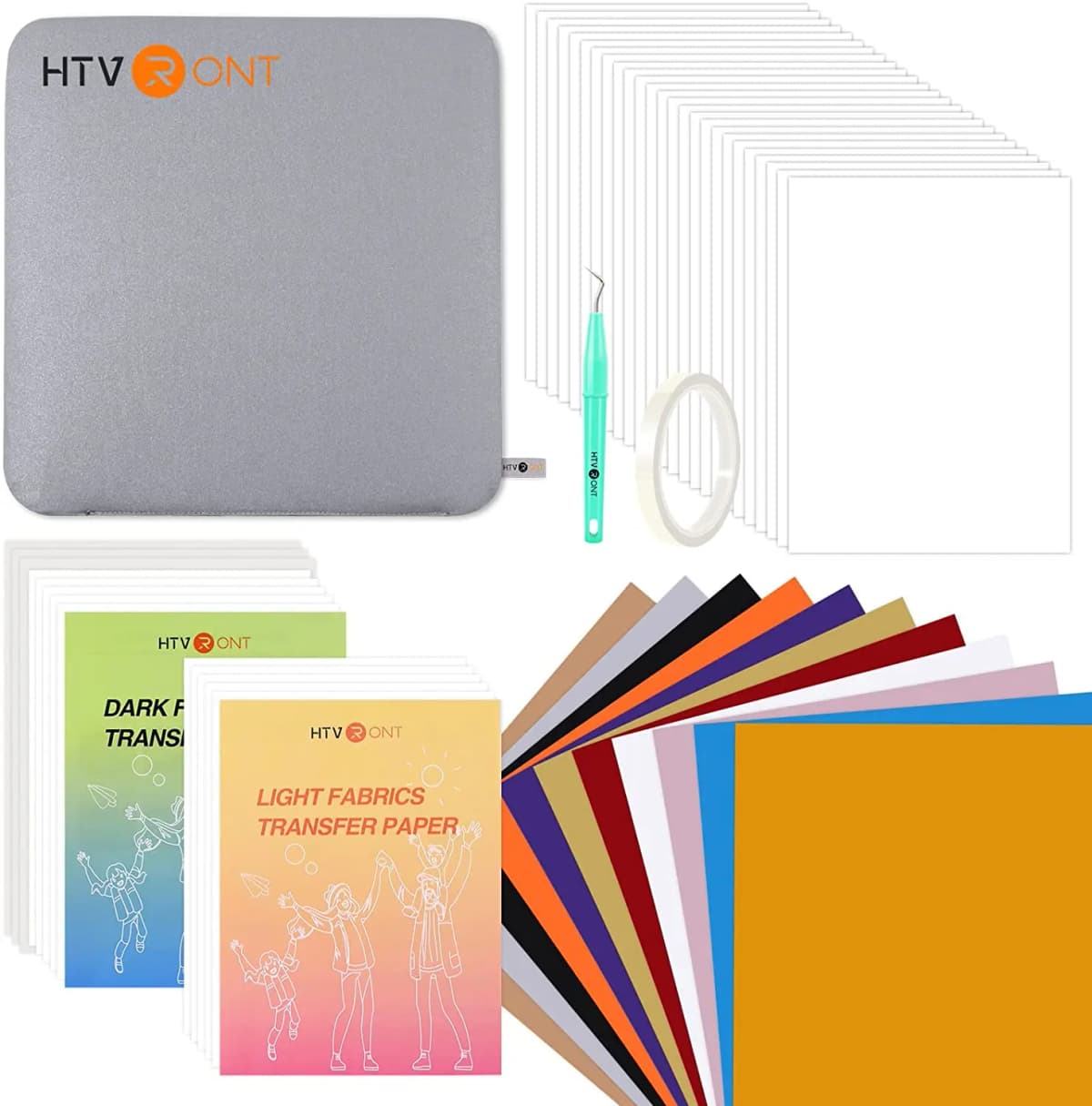 HTVRONT 52 Pcs Heat Press Supplies Accessories for Beginners Clothing T-shirt Printing DIY Include HTV Sublimation Paper