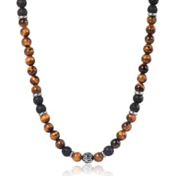 Unique Beaded Necklaces for Mens Boy Tiger Eye Stone Lave Natural Stone Neck Male Jewelry Stainless Steel Toggle Clasp