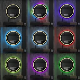 Large Round Lighted Bathroom Mirror RGB Color Changing LED Mirror Dimmable Anti-Fog Backlit Mirror RGB Multicolor Backlit