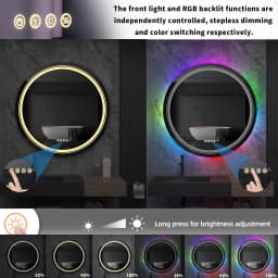 Large Round Lighted Bathroom Mirror RGB Color Changing LED Mirror Dimmable Anti-Fog Backlit Mirror RGB Multicolor Backlit