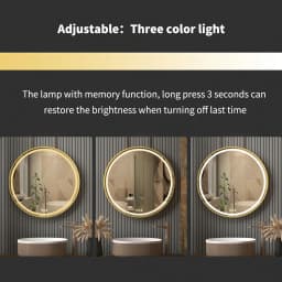 Frame Round Mirror,Round Bathroom Mirror with Light,Wall Mounted Lighted Vanity Mirror, Anti-Fog & Dimmable Touch Switch