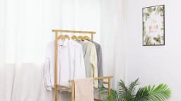 Bamboo Garment Coat Clothes Hanging Heavy Duty Rack with Shoe Clothing Storage Organizer Shelves