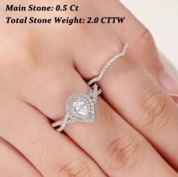 Newshe 2 Pcs 925 Sterling Silver AAAAA Zircon Moissanite Wedding Rings for Women Engagement Ring Sets Pear Shape Teardrop