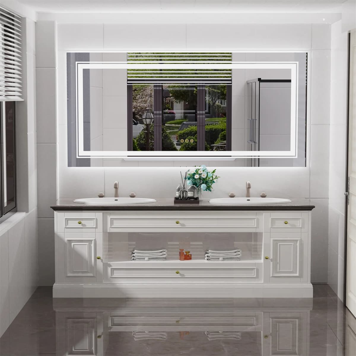 63" x 32" Extra Large LED Light Backlit Bathroom Mirror Dual Lights Makeup Anti-Fog Memory 3 Colors Dimmable With Touch Button