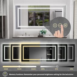 63" x 32" Extra Large LED Light Backlit Bathroom Mirror Dual Lights Makeup Anti-Fog Memory 3 Colors Dimmable With Touch Button