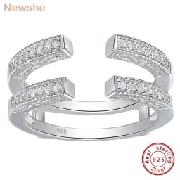 Newshe Creative 925 Sterling Silver Ring Enhancer for Engagement Adjustable Open Guard Wrap Wedding Band Cubic Zircon Jewelry