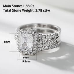 Newshe Solid 925 Sterling Silver Moissanite /AAAAA Zircon Wedding Rings Set for Women Engagement Ring Detachable Guard Bands