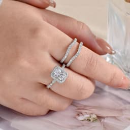 Newshe Solid 925 Sterling Silver Moissanite /AAAAA Zircon Wedding Rings Set for Women Engagement Ring Detachable Guard Bands