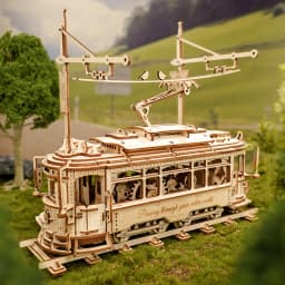 Robotime Rokr Classic City Tram Car Moveable Wooden Toys Building Block Sets 3D Wooden Puzzle Ideal Gift for Adults Teen