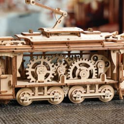 Robotime Rokr Classic City Tram Car Moveable Wooden Toys Building Block Sets 3D Wooden Puzzle Ideal Gift for Adults Teen