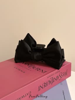 Black double-sided bow clip shark clip large high-end sense plate hair clip back of the head headdress hair accessories catch
