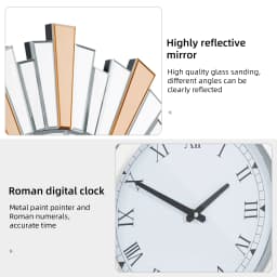 24" Large Wall Clock Silver Mirrored Clock for Living Room Decor, Big Decorative Mirror Wall Clocks Modern Wall Decor Clocks