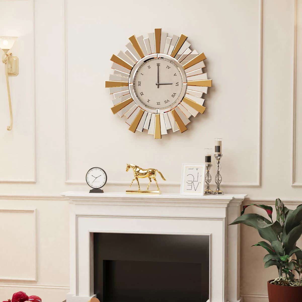 24" Large Wall Clock Silver Mirrored Clock for Living Room Decor, Big Decorative Mirror Wall Clocks Modern Wall Decor Clocks